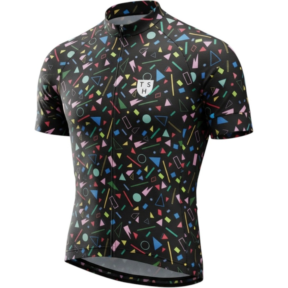 Tenspeed Hero Men's Large Cycling Jersey Black Geometric Confetti Print Full Zip